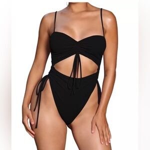 Viottiset Women's Cut Out Drawstring One Piece Swimsuit Cheeky High Cut Swimsuit